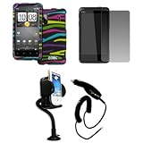 EMPIRE Sprint HTC EVO Design 4G Black with Multi Color Zebra Stripes Rubberized Design Hard Case Cover + 360 Degree Rotatable Car Windshield Mount with Air Vent Attachment + Screen Protector + Car Charger (CLA) [EMPIRE Packaging]