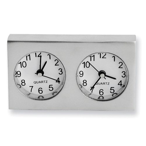Satin Nickel-plated Dual Time Desk Clock