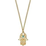 Filigree Hamsa Necklace with Turquoise Epoxy In Gold with Matte Finish