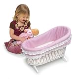 Wicker Doll Cradle with Pink Gingham Bedding