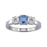 1/2 CT 3 Stone Blue & White Diamond Ring 14K White Gold (Available In Sizes 5 - 10)