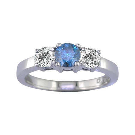 1/4 CT 3 Stone Blue & White Diamond Ring 14K White Gold (Available In Sizes 5 - 10)