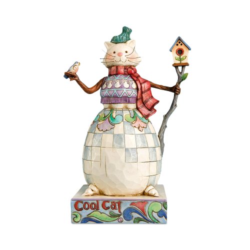 Jim Shore Heartwood Creek Cat Snowman with Bird and Birdhouse Figurine, 7-3/4 Inches