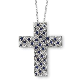 September Birthstone, Cross Necklace in Silver by
