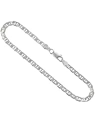 Sterling Silver Italian Flat Mariner Chain Necklaces & Bracelets 3.7mm Nickel Free, sizes 7 - 30 inch