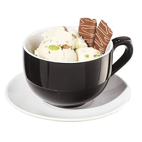 Jumbo 20 Oz Ceramic Cup and Saucer, Black White by OGGI Corp