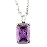 Platinum Plated Sterling Silver 12x8mm Emerald-Cut Purple Cubic Zirconia Pendant, 18