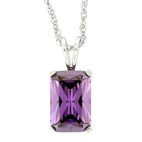 Buy Platinum Overlay Sterling Silver 12x8mm Emerald-Cut Purple Cubic Zirconia Pendant, 18 by Amazon.com Collection