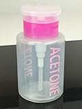 Beauticom Push Down ACETONE Dispenser- Clear Bottle- Labeled - 6 Oz Bottle (PINK)