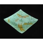 DRAGONFLY green artisan GLASS PLATE Home DECOR art