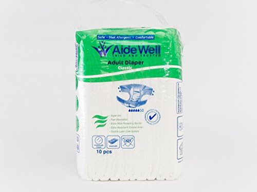 AideWell Classic Ultra-Absorbent, Hypoallergenic Premium Adult (Unisex) Diapers/Briefs with tabs, white PE back sheet, Large (3 packs of 10 - 30ct total)