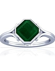 18K White Gold Emerald Cut Emerald Solitaire Ring