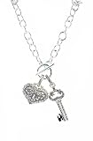 Necklace - N349 - Marcasite-Look Heart and Key - Chain Link - Toggle Ends