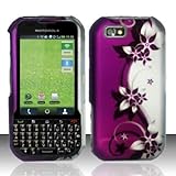 EMPIRE Silver with Purple Flowers Rubberized Design Hard Case Cover for Mot ....