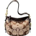 Coach Signature Zoe Top Handle Bag Pouch 41856 Khaki Mahgoany