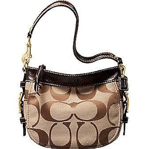 Coach Signature Zoe Top Handle Bag Pouch 41856 Khaki Mahgoany