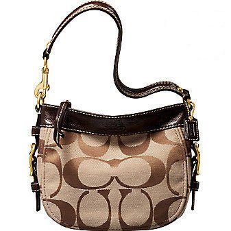 Coach Signature Zoe Top Handle Bag Pouch 41856 Khaki Mahgoany