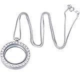 Living Memory Floating Charm Round Glass Locket Silver Pendant and Necklaces 20 Inches 1 Pcs