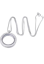 Living Memory Floating Charm Round Glass Locket Silver Pendant and Necklaces 20 Inches 1 Pcs