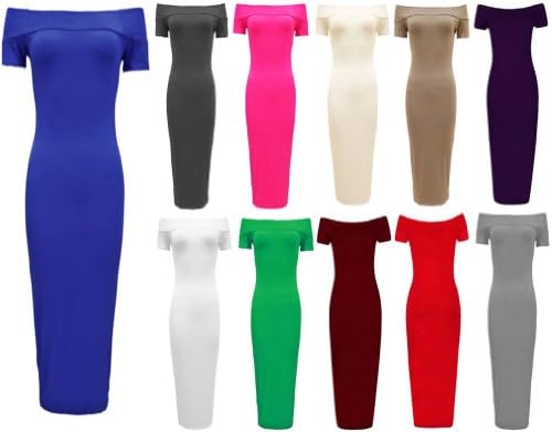 Women's Plus Size Off Shoulder Bodycon Plain Midi Dress