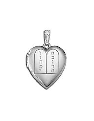 14k White Gold "Ten Commandments" Sweetheart Locket 3/4 inch x 3/4 inch in Solid 14K White Gold