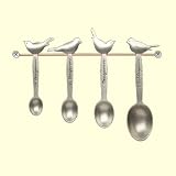 kitchenware-Beehive Kitchenware Pewter Measuring Spoons on Copper Rack, Made in USA, Birds