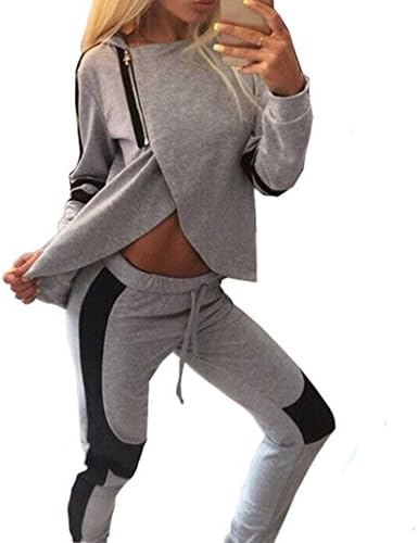Fujinqing Women Long Sleeve Sweater and Pants Outfits Set Zipper Tracksuit Sports Wear