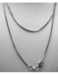Solid 14k White Gold Square Wheat Link Chain Necklace (1.1mm ), 16" Italian 1.62g