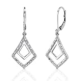 Dainty Style: Sterling Silver Celebrity style Double Diamond-shaped Dangle Earrings with CZ Diamonds