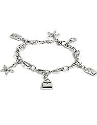 Sterling Silver Domino, Purse & Star Charms Bracelet 7.5"