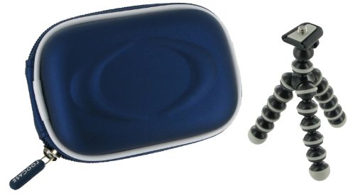 rooCASE 2n1 EVA Hard Shell (Dark Blue) Case with Memory Foam and Premium Tripod for JVC PICSIO GC-FM1BUS HD Camcorder Brilliant Blue