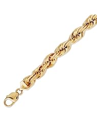 14K Solid Yellow Gold D.C. Rope Chain Bracelet 10mm (3/8 in.) - 8.5 in.