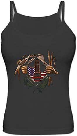 Women's American Flag Imprint on Guitar Camisole XL Black
