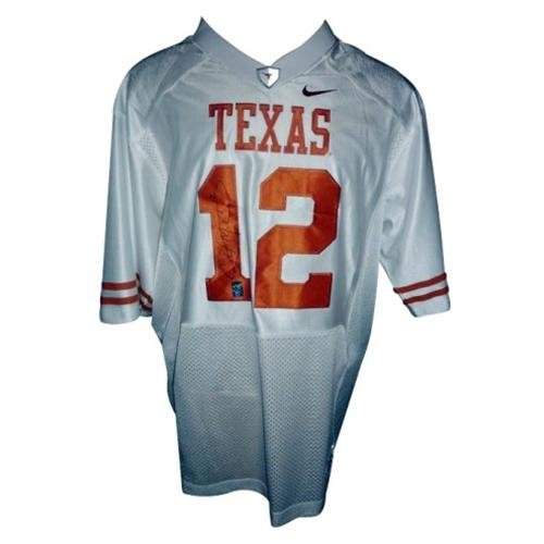 Colt McCoy Autographed Texas Longhorns (White Pro Combat #12) Deluxe Framed Jersey - McCoy Holo - Autographed College Jerseys