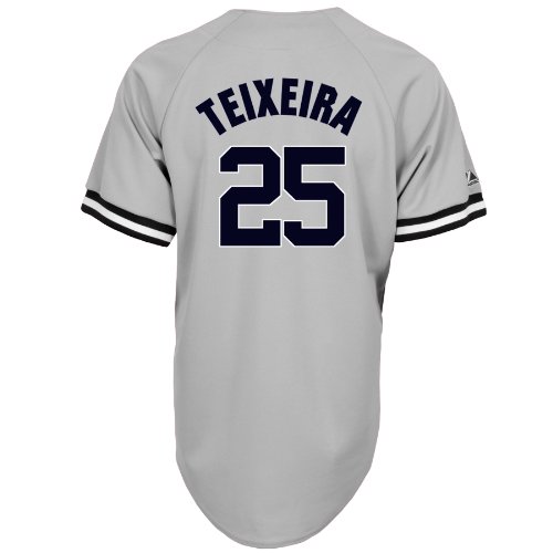 MLB Men's New York Yankees Mark Teixeira Road Gray Short Sleeve 6 Button Synthetic Replica Baseball Jersey Spring 2012  (Road Gray, Large)