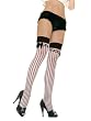 Sheer Stockings With Black Opaque Vertical Stripes And Satin Bow