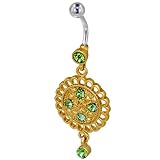 Belly Navel Ring Gold Green Crystal Metalwork Flower Birthstones Belly Navel Ring Body Jewelry