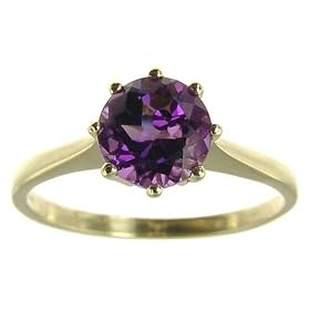 9ct Yellow Gold Ladies 7mm Amethyst Solitaire Ring Size M