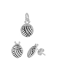 Scarab Beetle Pendant Necklace and Earring Set in Sterling Silver
