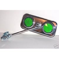 Rectangle Chrome Mirror with Green Reflector Bike Bicycle
