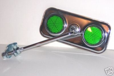 Rectangle Chrome Mirror with Green Reflector Bike Bicycle