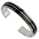 Stainless Steel Polished & Black Enamel Cuff Bangle