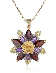 18k Yellow Gold Plated Sterling Silver Multi-Stone Diamond Accent "Flower" Pendant Necklace, 18"