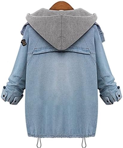 Moon Soul Blue Hooded Long Sleeve Drawstring Denim Outerwear Jacket