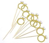 PuTwo 10 Counts Glitter Gold Diamond Ring Wedding Cupcake Toppers Birthday Cake Decorations