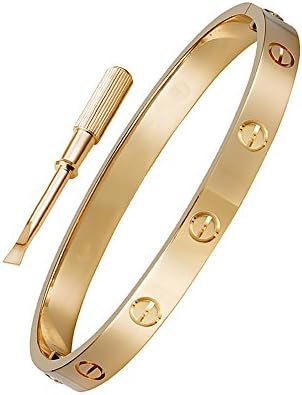 OMFEE Stainless Steel Designer Inspired Screw Head Bangle Bracelet Rose gold