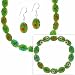 Sterling Silver Murano Glass Green Oval Millefiori Bracelet Earrings and Necklace Jewelry Set