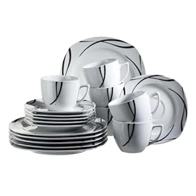 Domestic Oslo 920672 Servizio da caffè in porcellana, 18 pezzi, con 6 tazzine, 6 piattini, 6 piatti da dessert