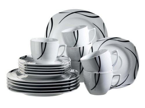 Domestic 920672 Oslo Porzellan Kaffeeservice 18-teilig mit je 6 Tassen, Untertassen, Dessertteller