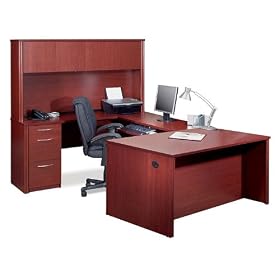 Bordeaux UDesk with Hutch Bordeaux Finish by Bestar Office Furniture